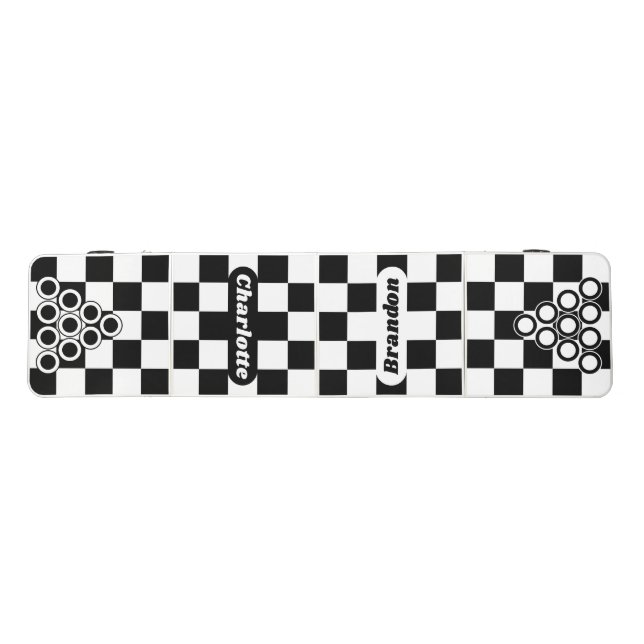 Black & White Checker with Names Beer Pong Table (Top)