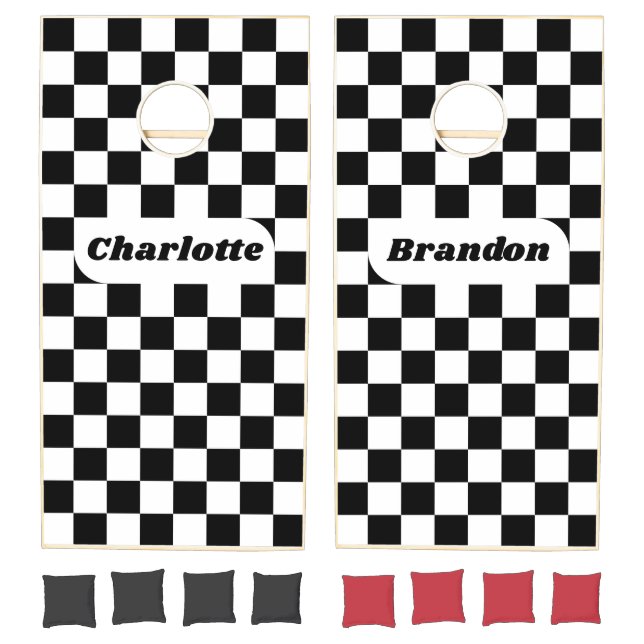 Black & White Checker with Names Cornhole Set (Set)