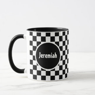 Black & White Checkerboard Artwork with Monogram Mug