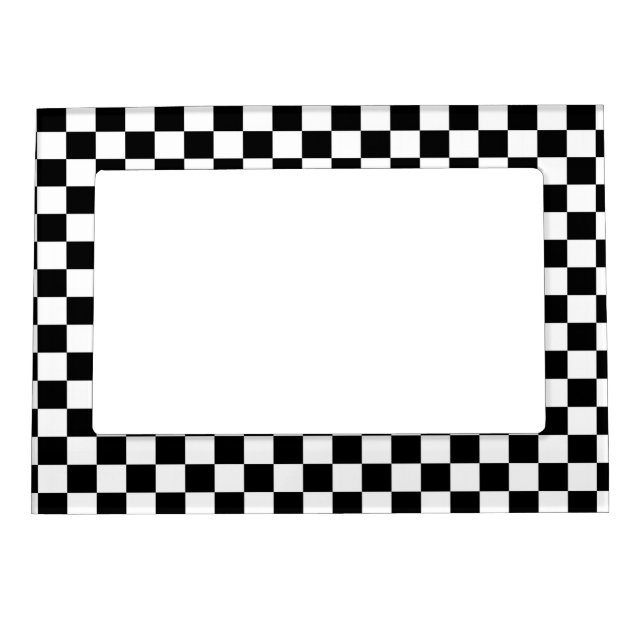 Black & White Checkerboard Background Magnetic Frame (Front)