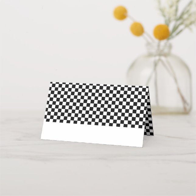 Black White Checkerboard Birthday Place Card (Front)