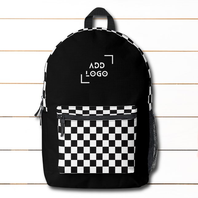 Black White Checkerboard Check Pattern Logo Printed Backpack (Creator Uploaded)