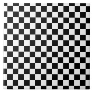 Black White Checkerboard Checkered Checked Check Ceramic Tile