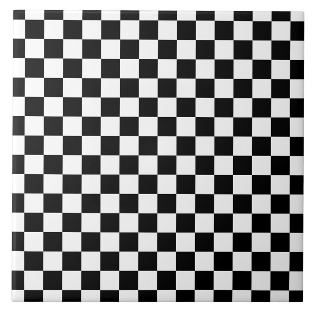 Black White Checkerboard Checkered Checked Check Ceramic Tile (Front)