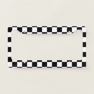 Black White Checkerboard Checkered Checked Check License Plate Frame