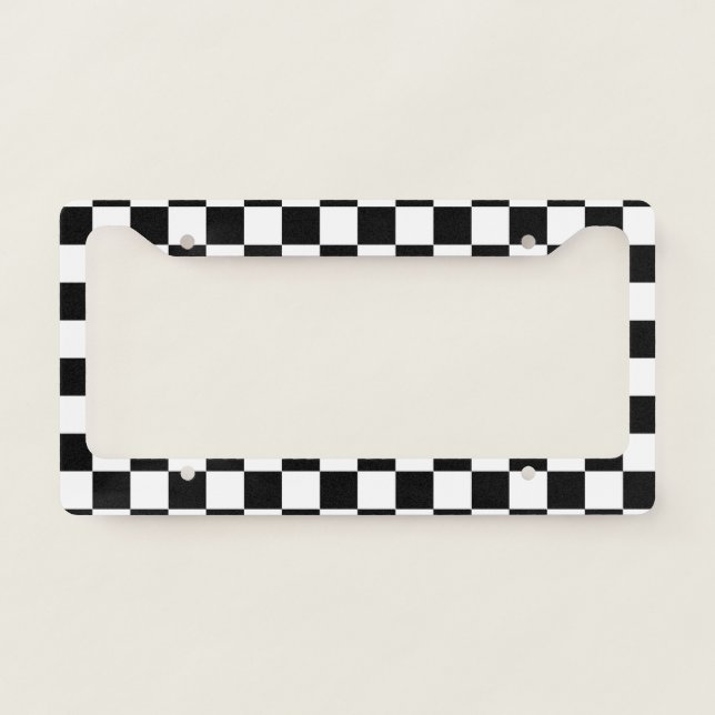 Black White Checkerboard Checkered Checked Check License Plate Frame (Front)