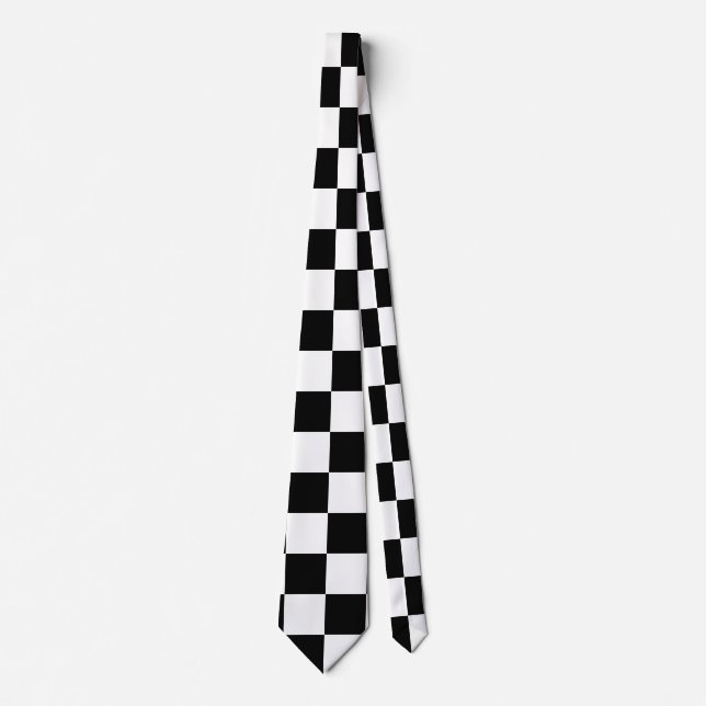Black White Checkerboard Checkered Checked Check Neck Tie (Front)