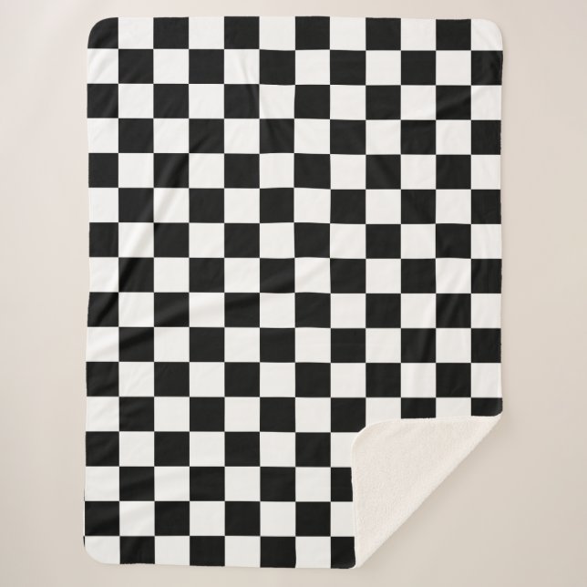 Black White Checkerboard Checkered Checked Check Sherpa Blanket (Front)