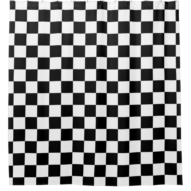Black White Checkerboard Checkered Checked Check Shower Curtain (Front)