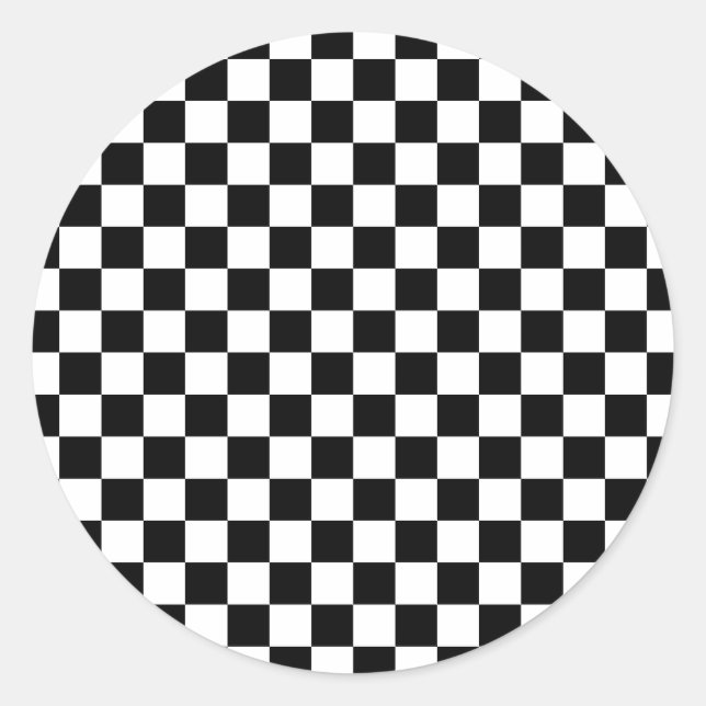 Black & White Checkerboard Classic Round Sticker (Front)