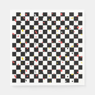 Black White Checkerboard Confetti Pattern Birthday Napkins
