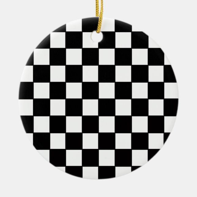Black & White Checkerboard Custom Ceramic Ornament (Front)