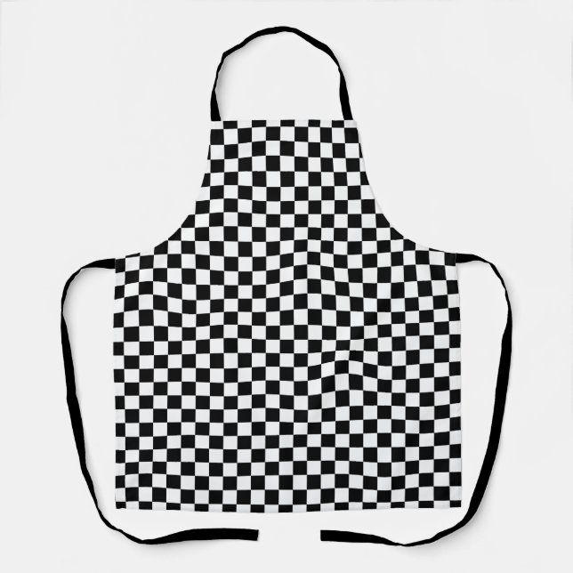 Black White Checkerboard Gingham Pattern Apron (Front)