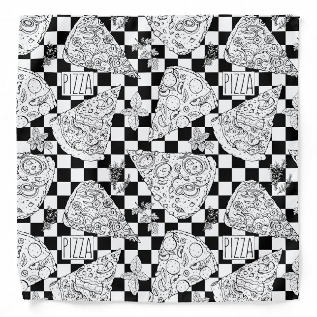 Black White Checkerboard Italian Pizza Chef Bandana (Front)