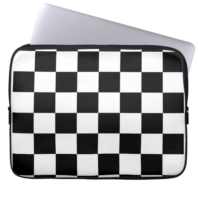 Black, White Checkerboard Laptop Sleeve (Front)