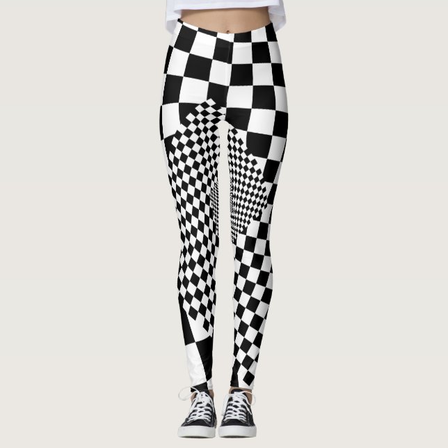 Black & White Checkerboard   Leggings (Front)