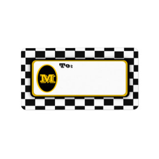 Black White Checkerboard Monogrammed Mail Labels