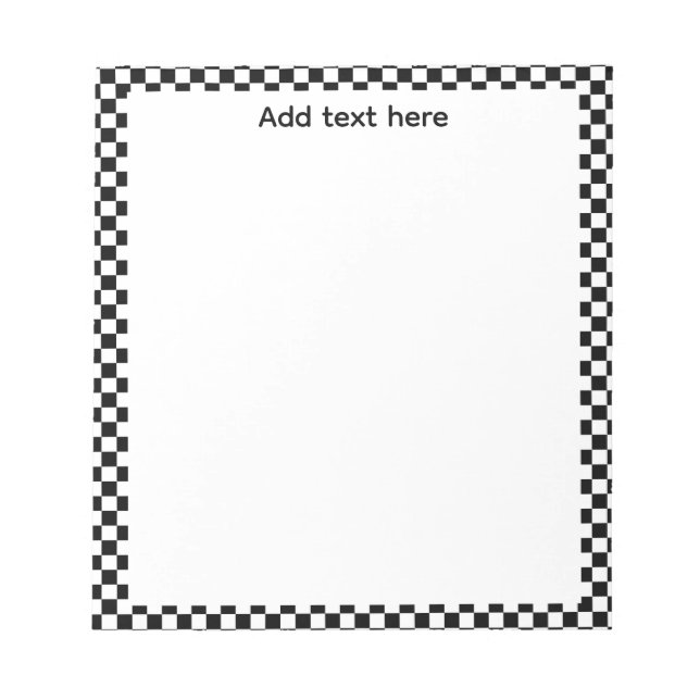 Black & White Checkerboard Notepad | Editable Pers (Front)