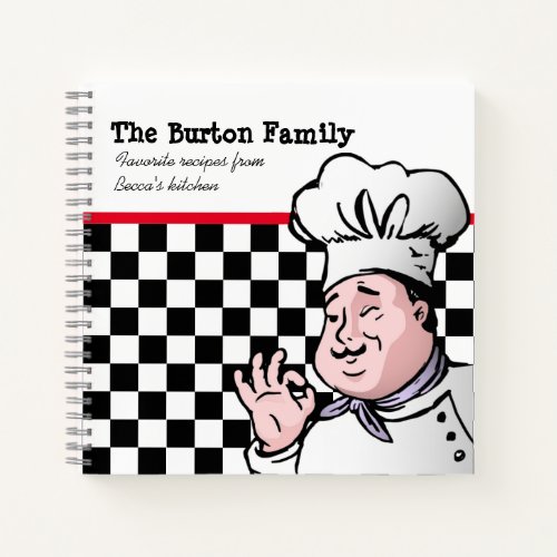 Black White Checkerboard Pattern Family Recipe  Notebook
