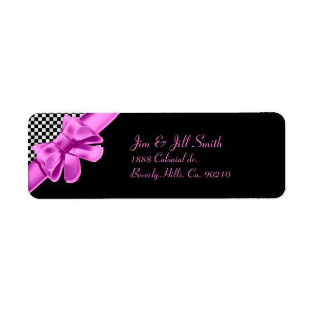 Black & White Checkerboard Pink Bow Label (Front)
