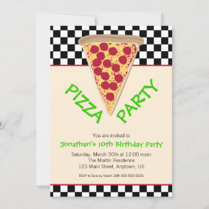 Black & White Checkerboard Pizza Party Invitation