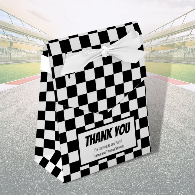 Black White Checkerboard Racing Theme Favor Boxes (Creator Uploaded)