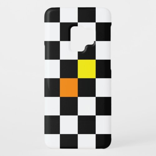 Black White Checkerboard with Yellow Orange Color Case_Mate Samsung Galaxy S9 Case