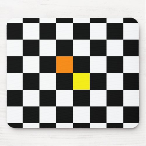 Black White Checkerboard with Yellow Orange Color Mouse Pad