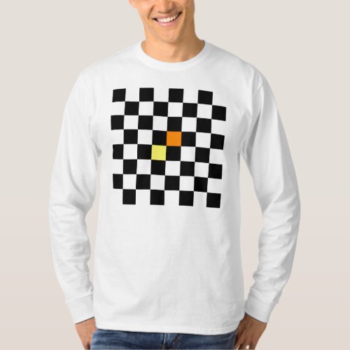 Black White Checkerboard with Yellow Orange Color T_Shirt