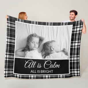 Black White Checkered All Calm Bright Photo Fleece Blanket