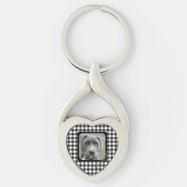 Black White Checkered Animal Lover Dog Keychain (Front)