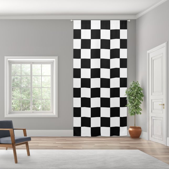 Black White Checkered Blackout Curtain 50" x 108" (Wide)