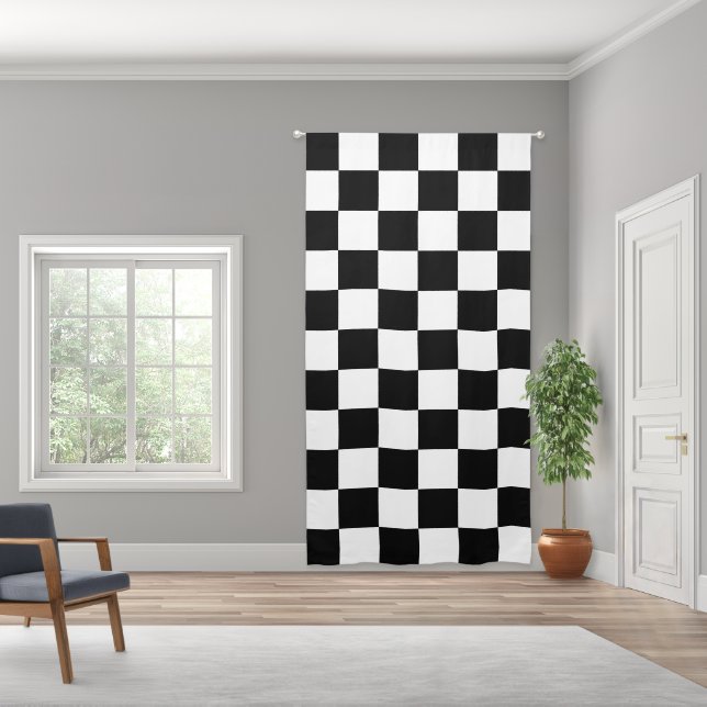 Black White Checkered Blackout Curtain 50" x 96" (Wide)