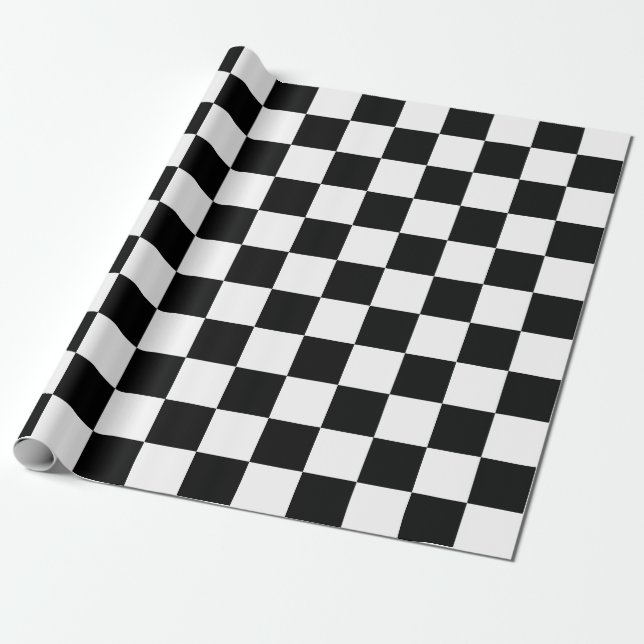 Black White Checkered Block Print Wrapping Paper (Unrolled)