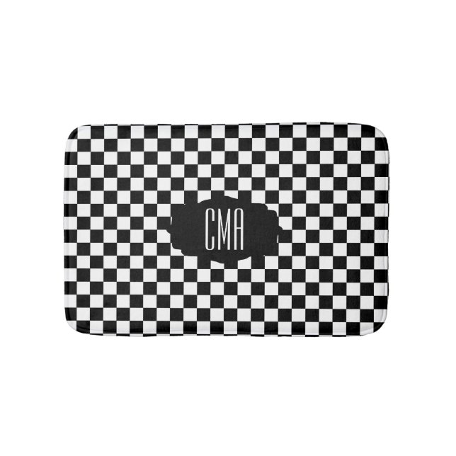Black & White Checkered Board | DIY Monogram Bath Mat (Front)