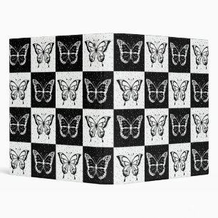 Black White Checkered Butterfly Design  3 Ring Binder