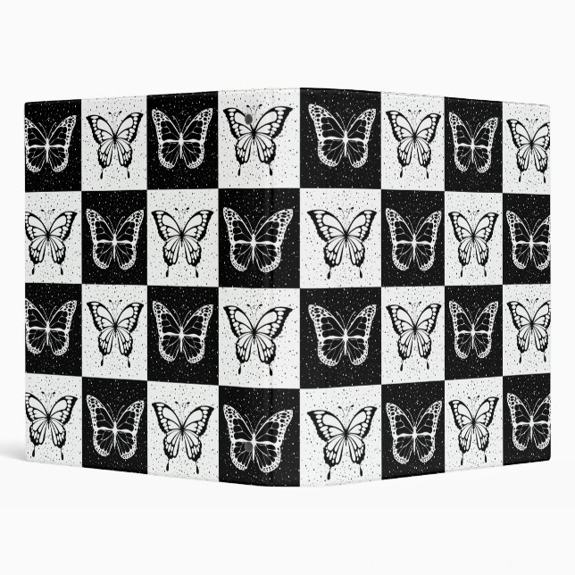 Black White Checkered Butterfly Design  3 Ring Binder (Background)