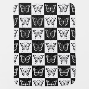 Black White Checkered Butterfly Design  Baby Blanket