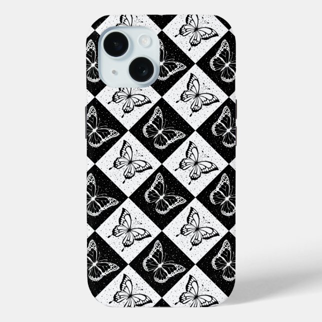 Black White Checkered Butterfly Design  Case-Mate iPhone Case (Back)