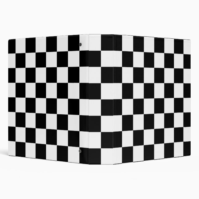 Black White Checkered Check Pattern 3 Ring Binder (Background)