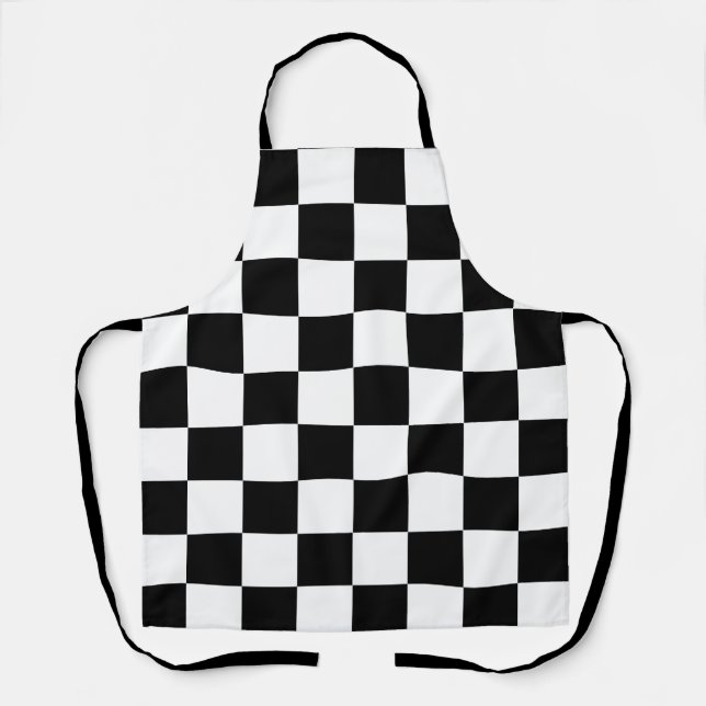 Black White Checkered Check Pattern Apron (Front)