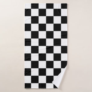 Black White Checkered Check Pattern Bath Towel