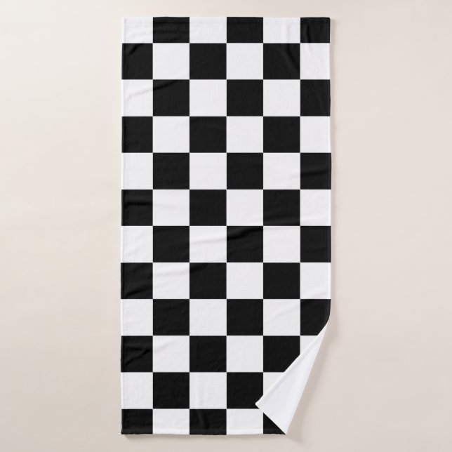 Black White Checkered Check Pattern Bath Towel (Bath Towel)