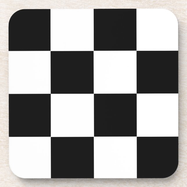 Black White Checkered Check Pattern Beverage Coaster (Front)