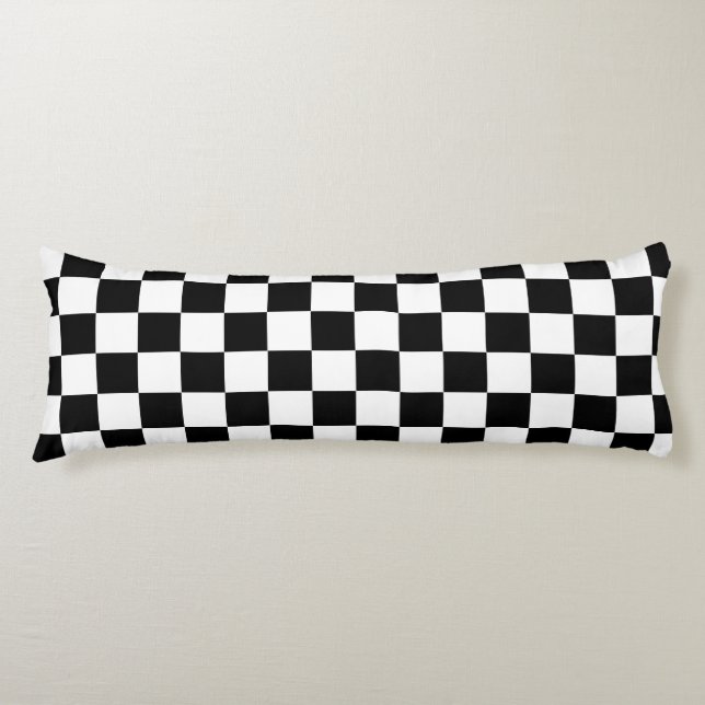 Black White Checkered Check Pattern Body Pillow (Front)