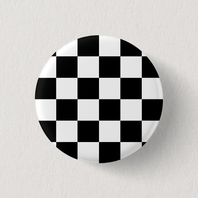 Black White Checkered Check Pattern Button (Front)