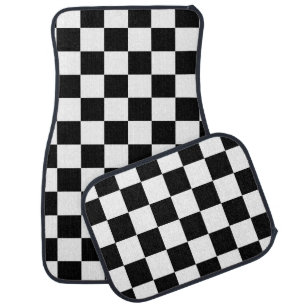 Black White Checkered Check Pattern Car Floor Mat