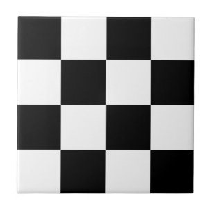 Black White Checkered Check Pattern Ceramic Tile