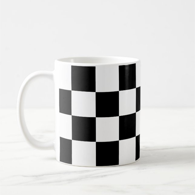 Black White Checkered Check Pattern Coffee Mug (Left)