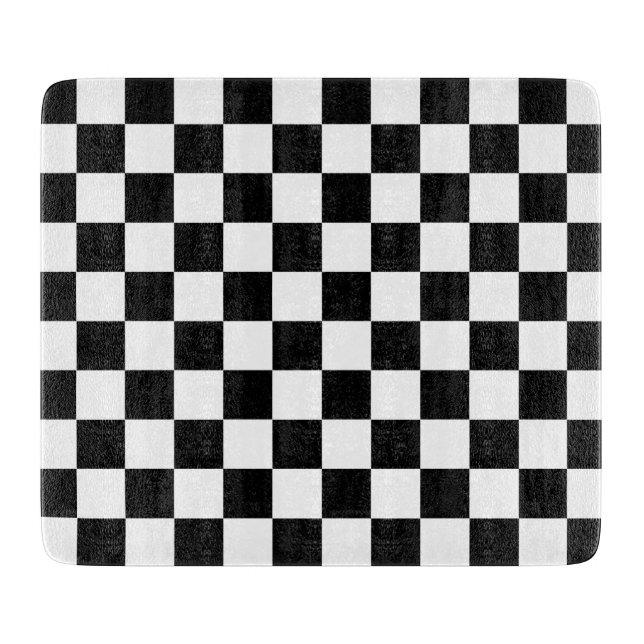 Black White Checkered Check Pattern Cutting Board (Front)